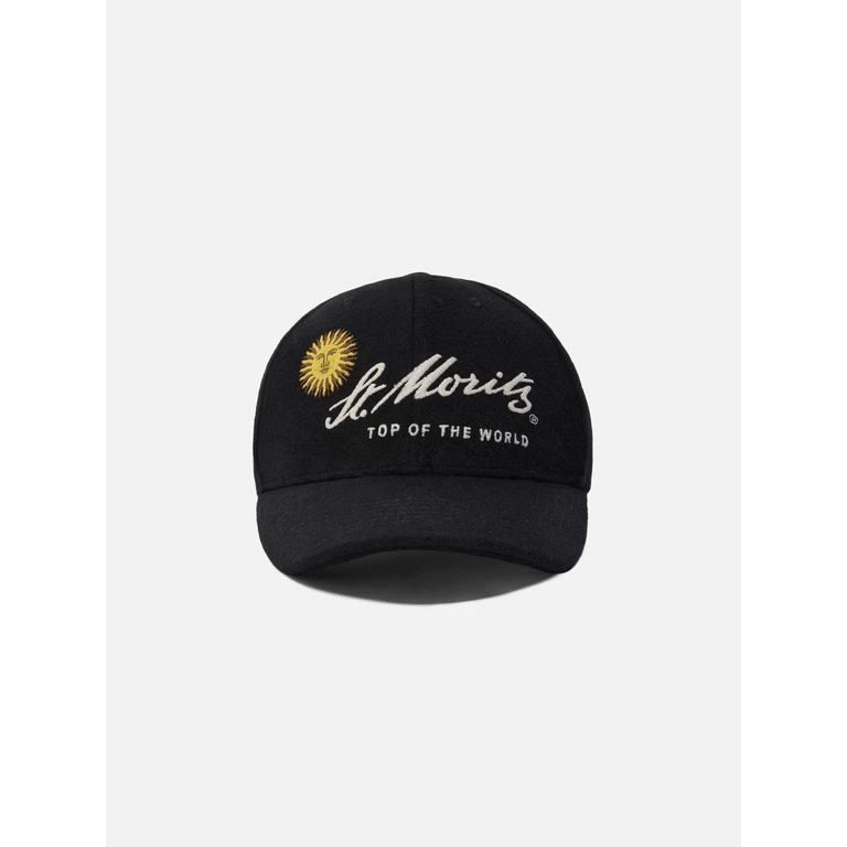 Mc2 Saint Barth Baseball Cap Wool Blend With St. Moritz Embroidery Top Of The World Special Edition Black Hat - Unisex
