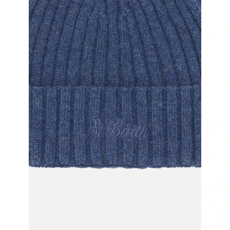 Mc2 Saint Barth Wool Wengen Beanie Denim Blue Hat - Unisex