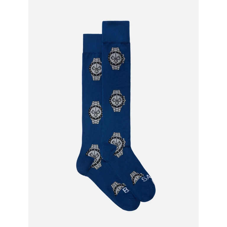 Mc2 Saint Barth Sox Socks Cotton Blend With Clocks Jacquard Blue - Unisex