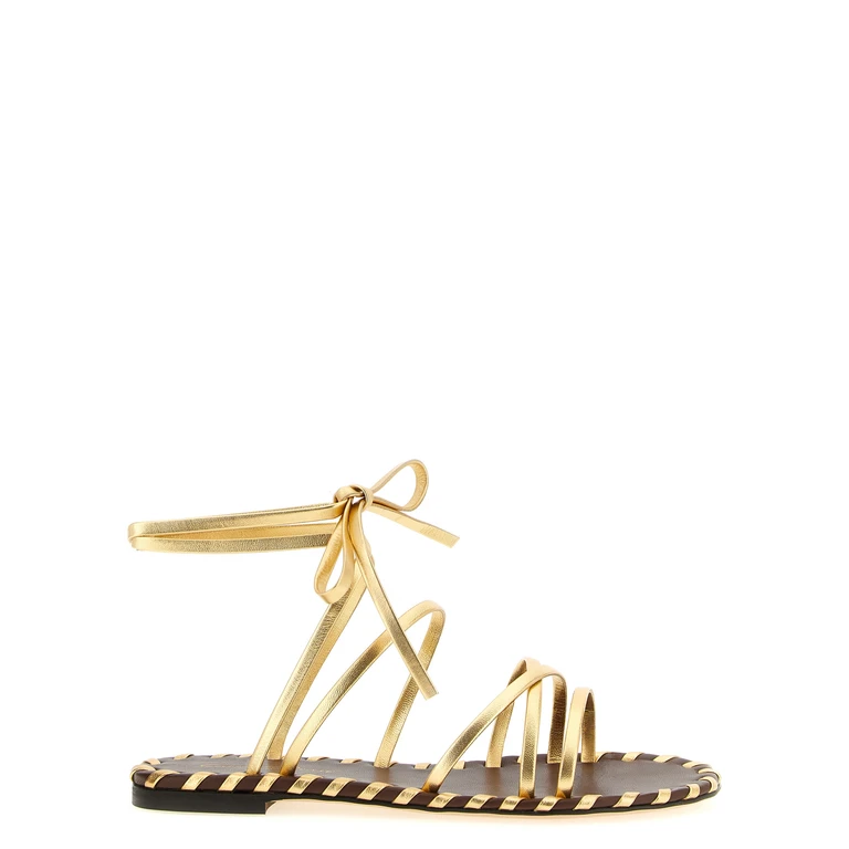 Gold Lamb Leather Flat Sandals - Women