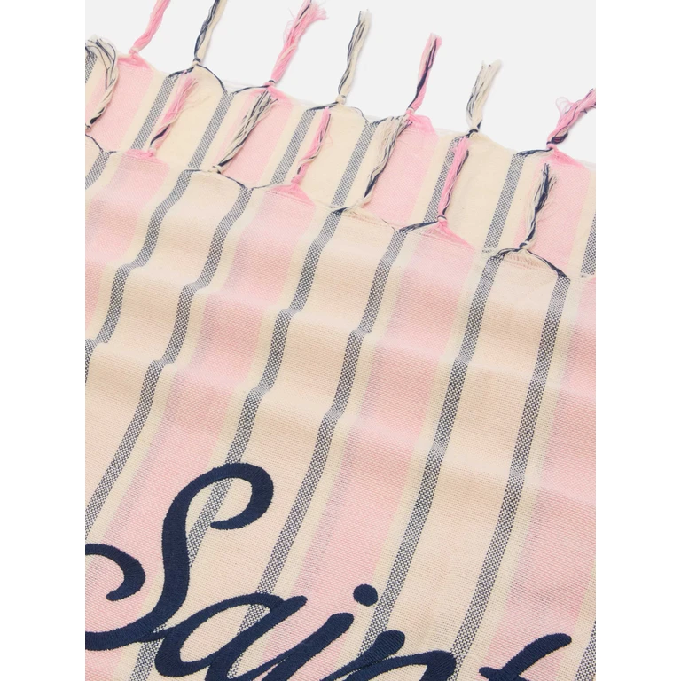 Mc2 Saint Barth Foutas Lightbeach Towel With Pink And White Stripes Embroidered Logo - Unisex