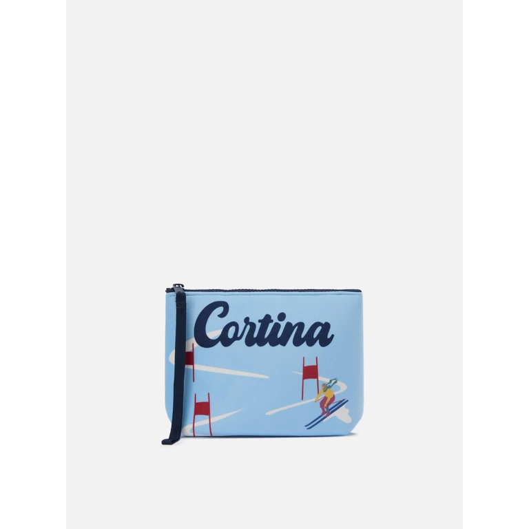 Mc2 Saint Barth Aline Pouch Wool-Effect Fabric With Cortina Print Blue Pochette - Unisex