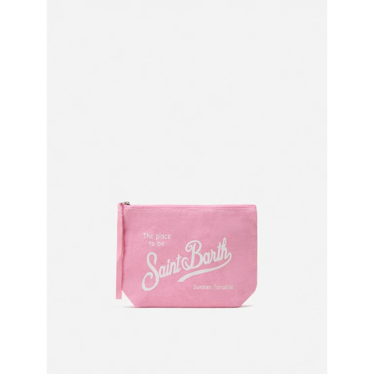 Mc2 Saint Barth Aline Pink Solid Linen Pouch Pochette - Unisex