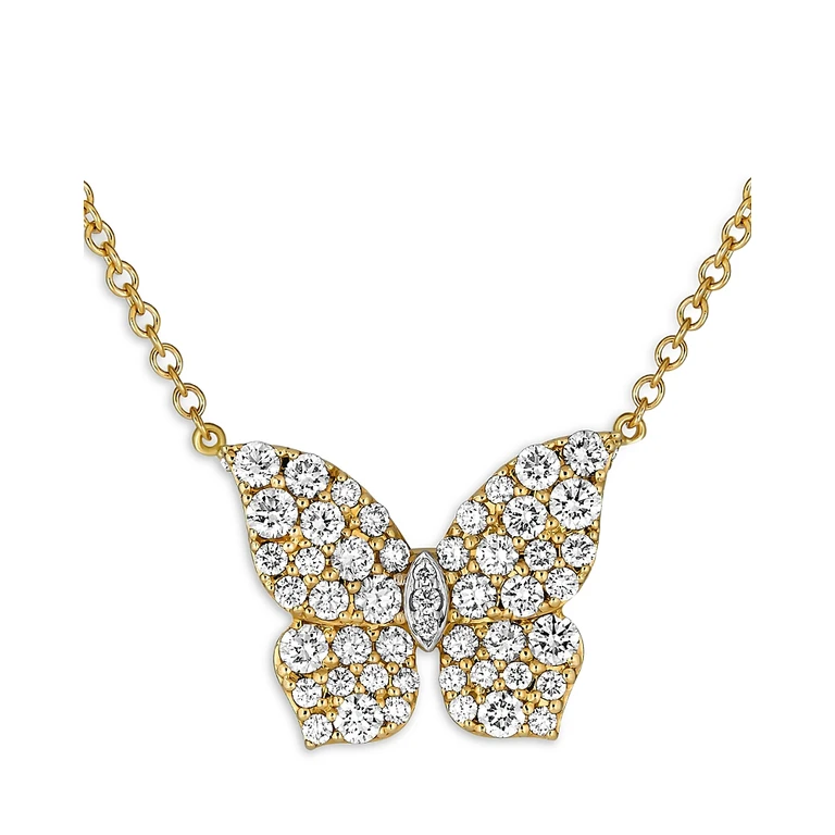 Piranesi 18K Yellow Gold Butterfly Diamond Pave Oro Pendant Necklace, 16-18