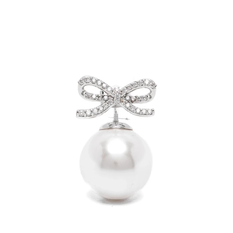 Self-portrait Crystal-embellished Bow Pearl Earrings