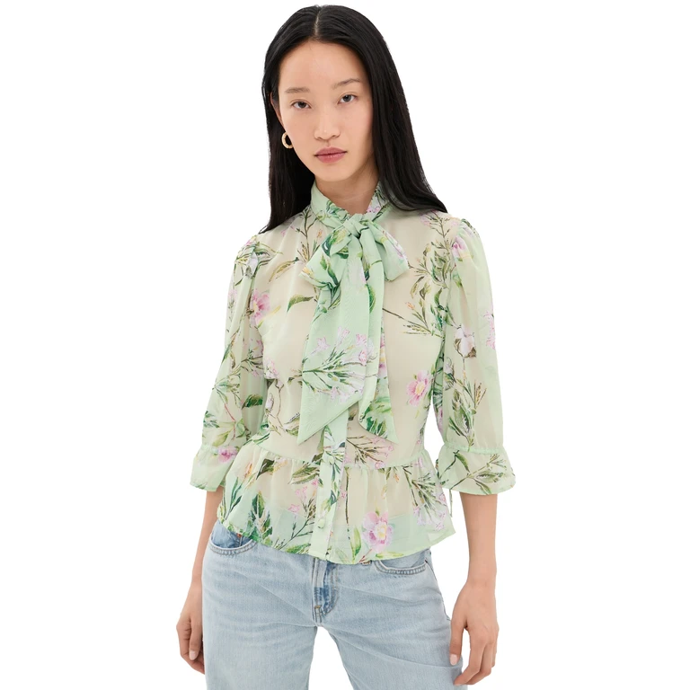 House of Aama Swamp Rose Victorian Button Down Shirt Green/Rose 10