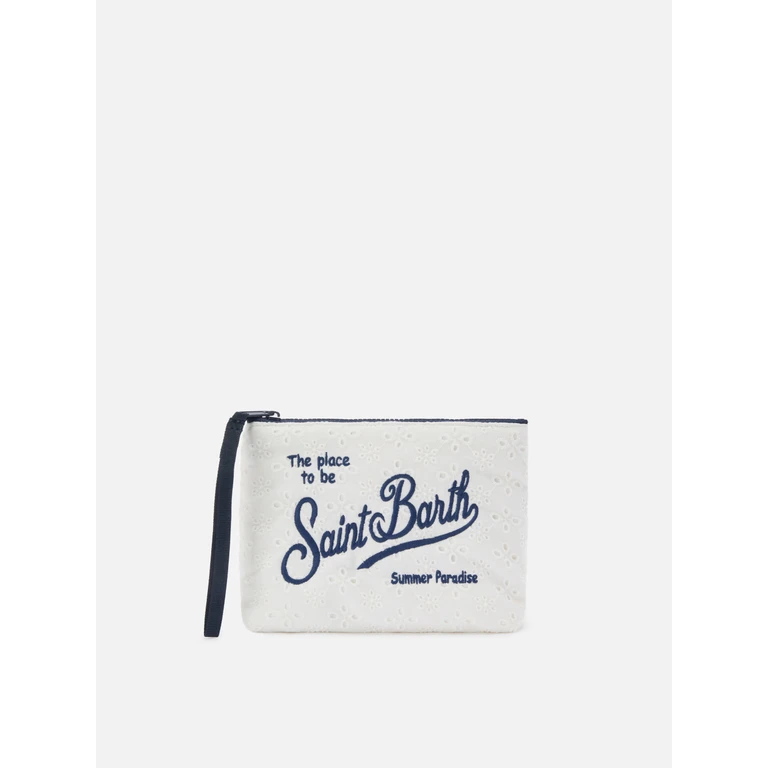 Mc2 Saint Barth Aline White Broderie Anglaise Cotton Pouch Pochette - Unisex