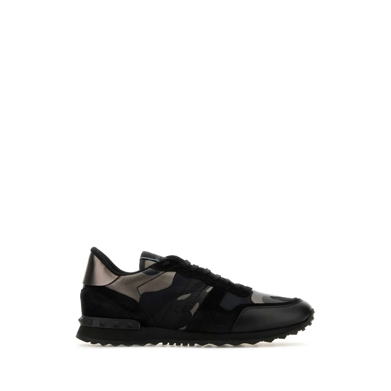 Valentino Garavani Multicolor Fabric And Leather Rockrunner Camouflage Sneakers Nerodarkrutenioneroneronero Splicalf - Bos Taurus - Men