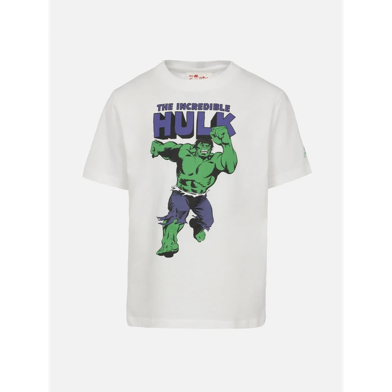 Mc2 Saint Barth Boy Cotton T-Shirt With Hulk Print Marvel Special Edition White