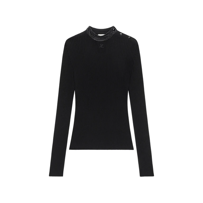 Courrèges Vinyl-collar Ribbed T-shirt