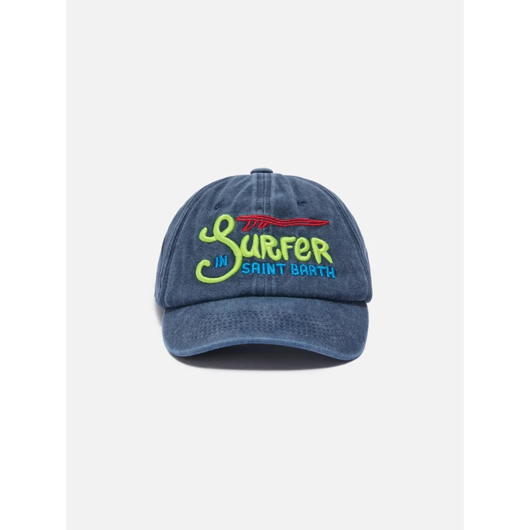 Mc2 Saint Barth Denim Ball Cap Baseball Jr With Surfer Saint Barth Embroidery Blue Hat - Unisex