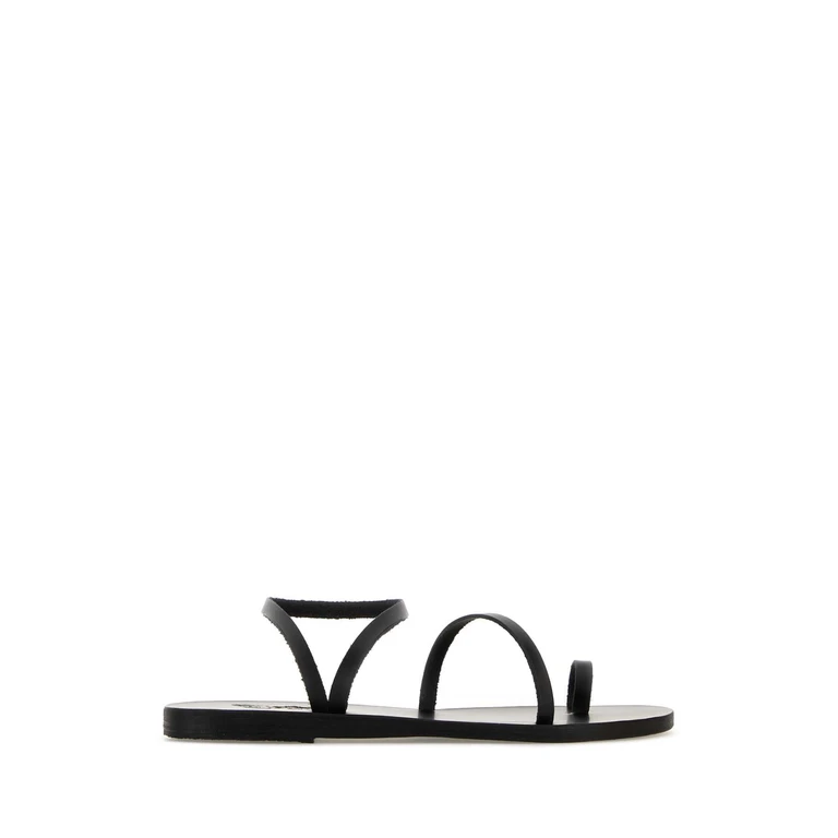 Ancient Greek Black Leather Apli Eleftheria Thong Sandals Slippers - Women