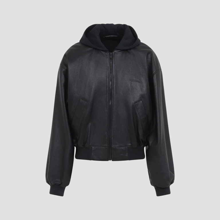 Balenciaga Hooded Jacket Black Lamb Leather Cotton - Men
