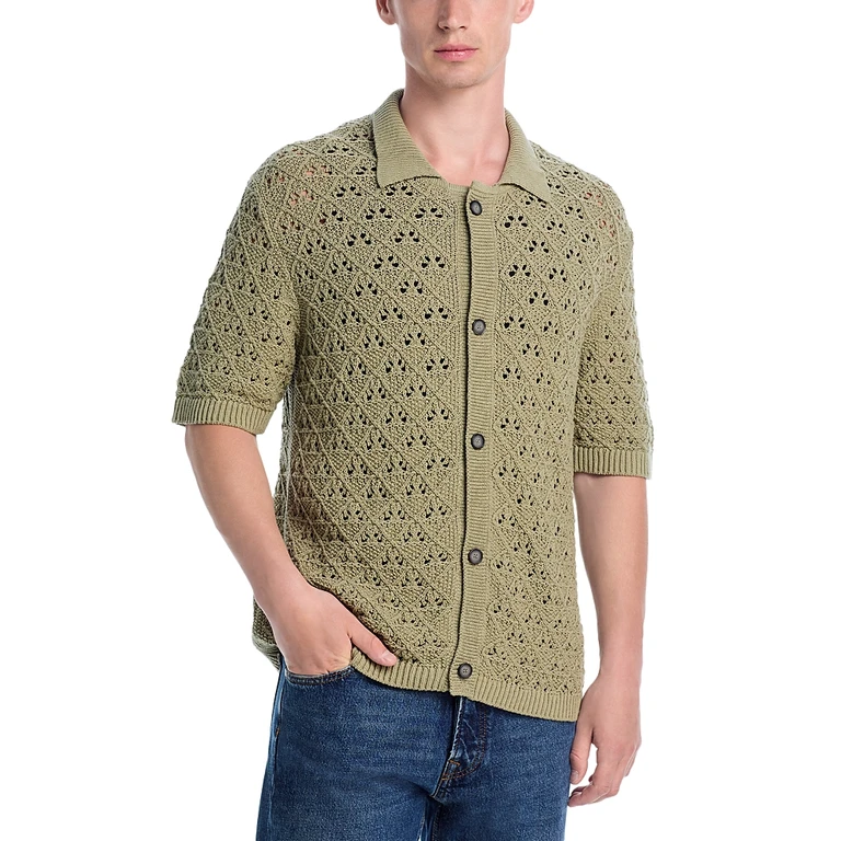 Hugo Sommp Crotchet Knit Regular Fit Button Down Shirt