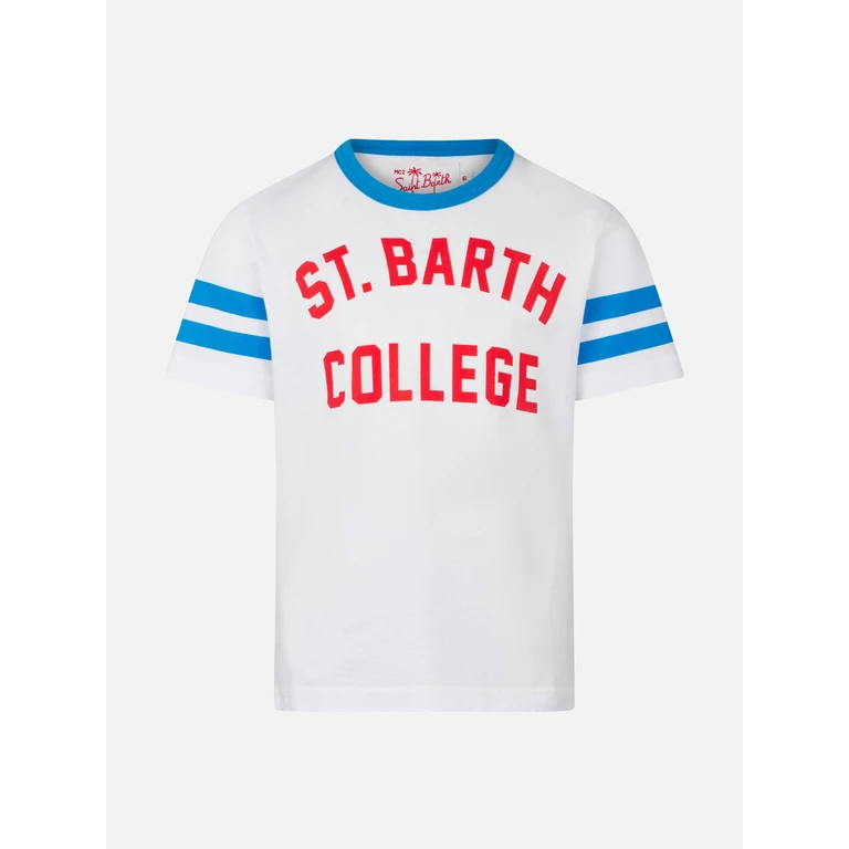 Mc2 Saint Barth Boy Cotton T-Shirt With St. Barth College Lettering White