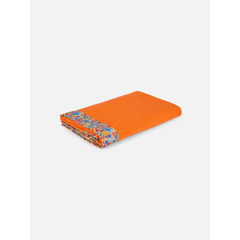 Mc2 Saint Barth Orange Towel With Multicolor Flower Frames Made Liberty Fabric - Unisex