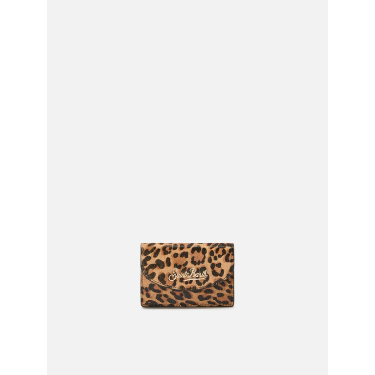 Mc2 Saint Barth Card Holder Brushed Leather And Leopard-Print Calf Hair Brown Small Accessories - Unisex