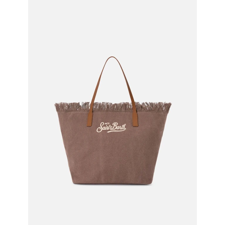 Mc2 Saint Barth Brown Regular City Canvas Bag With Fringes __single__ - Unisex