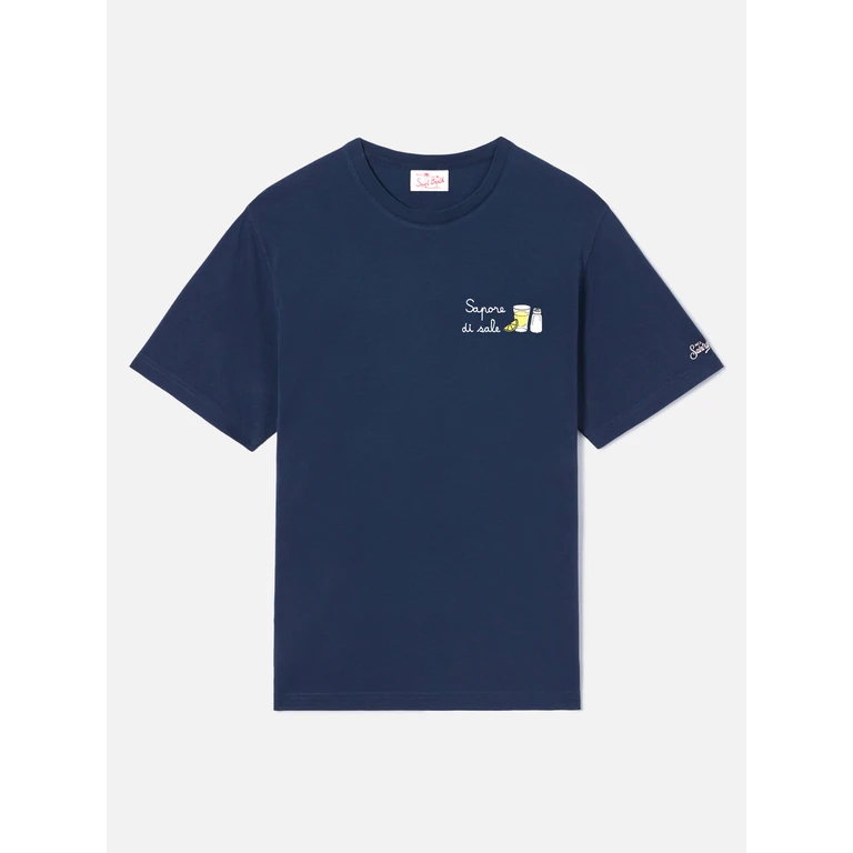 Mc2 Saint Barth Blue Portofino T-Shirt With Sapore Di Sale Embroidery - Men