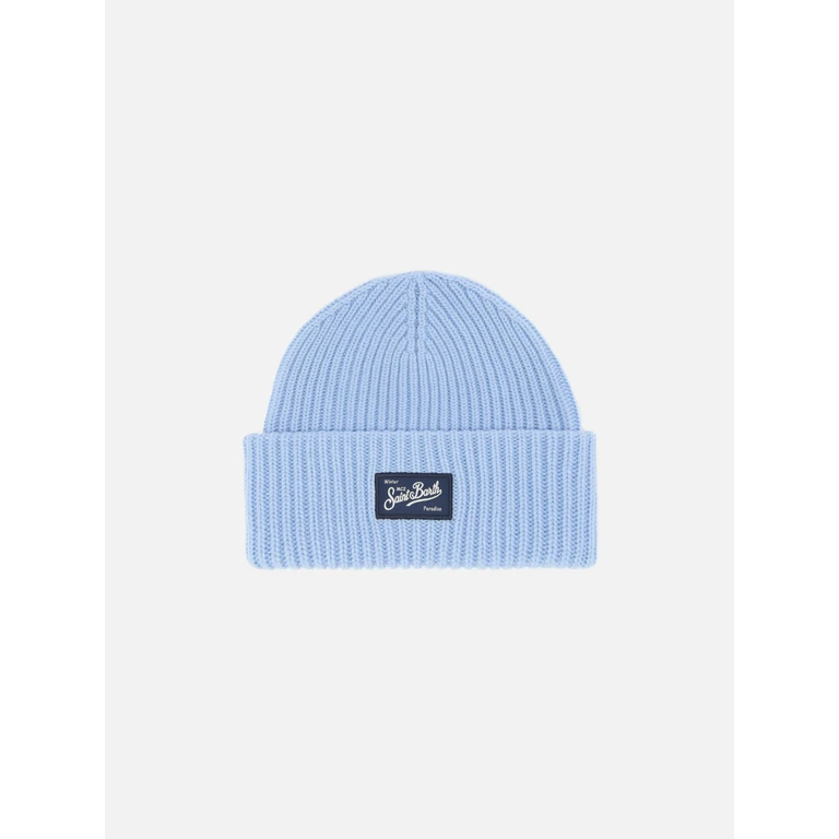 Mc2 Saint Barth Light Blue Ribbed Beanie Berry Jr With St. Barth Patch Hat - Unisex