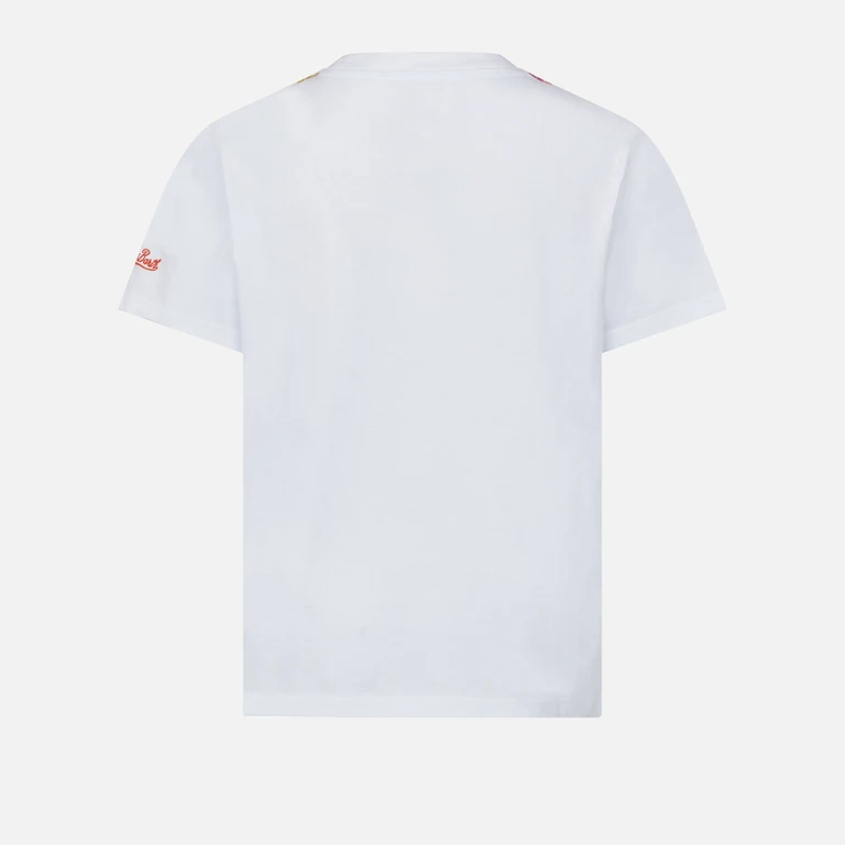 Mc2 Saint Barth Girl T-Shirt With Daisy Embroidery And Patch White