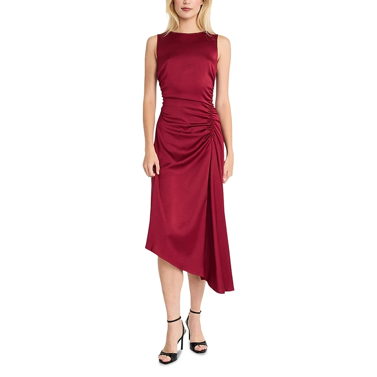 Luxely Boat Neck Asymmetric Midi Dress