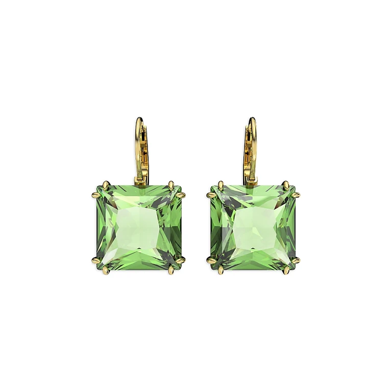 Swarovski Millenia Green Square Crystal Drop Earrings in Gold Tone