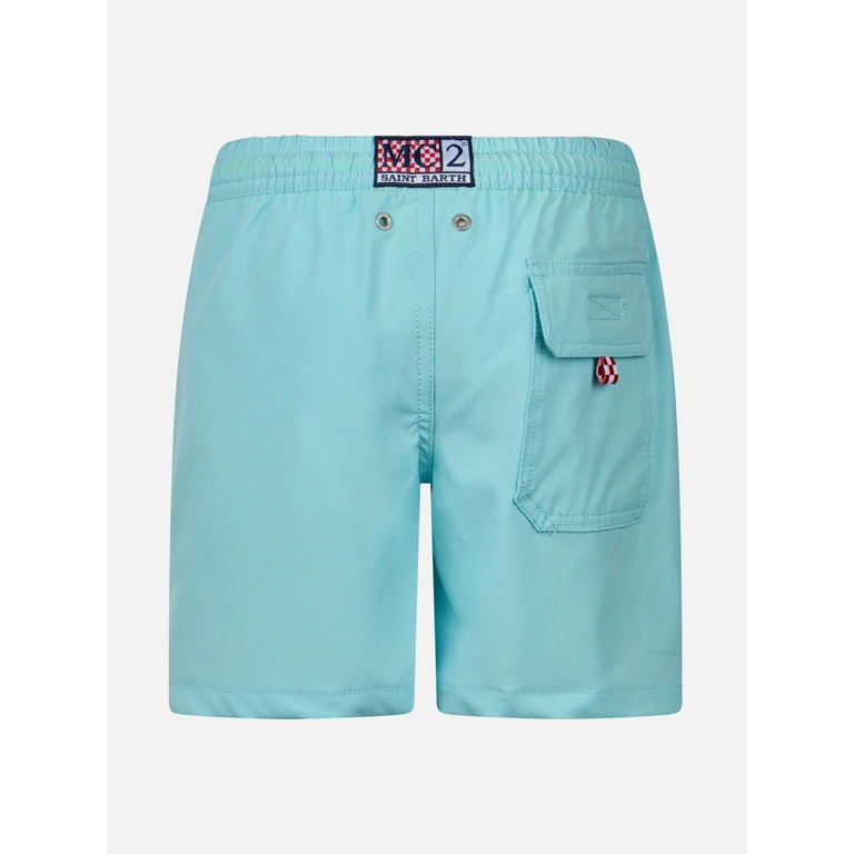 Mc2 Saint Barth Boy Comfort Swim Shorts With King Of The Beach Embroidery Green Swimshort