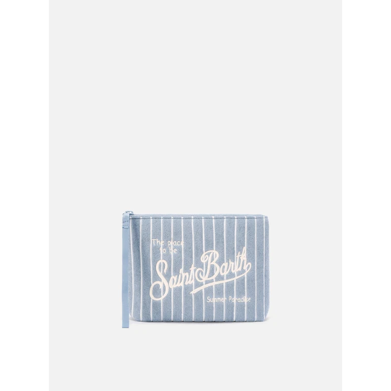 Mc2 Saint Barth Aline Terry-Effect Pouch With Striped Embossed Pattern Blue Pochette - Unisex