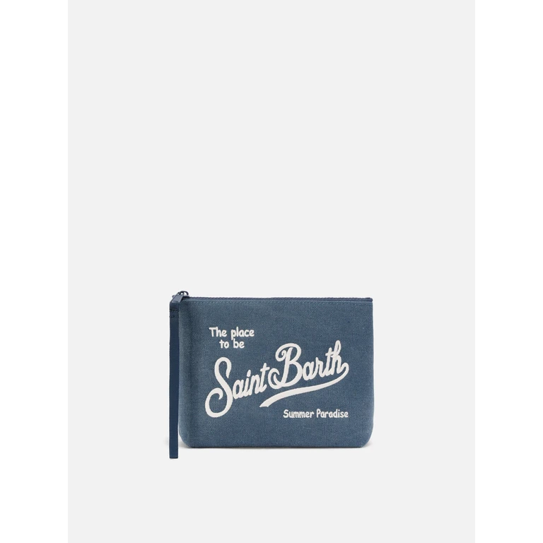 Mc2 Saint Barth Aline Blue Canvas Pouch Pochette - Unisex