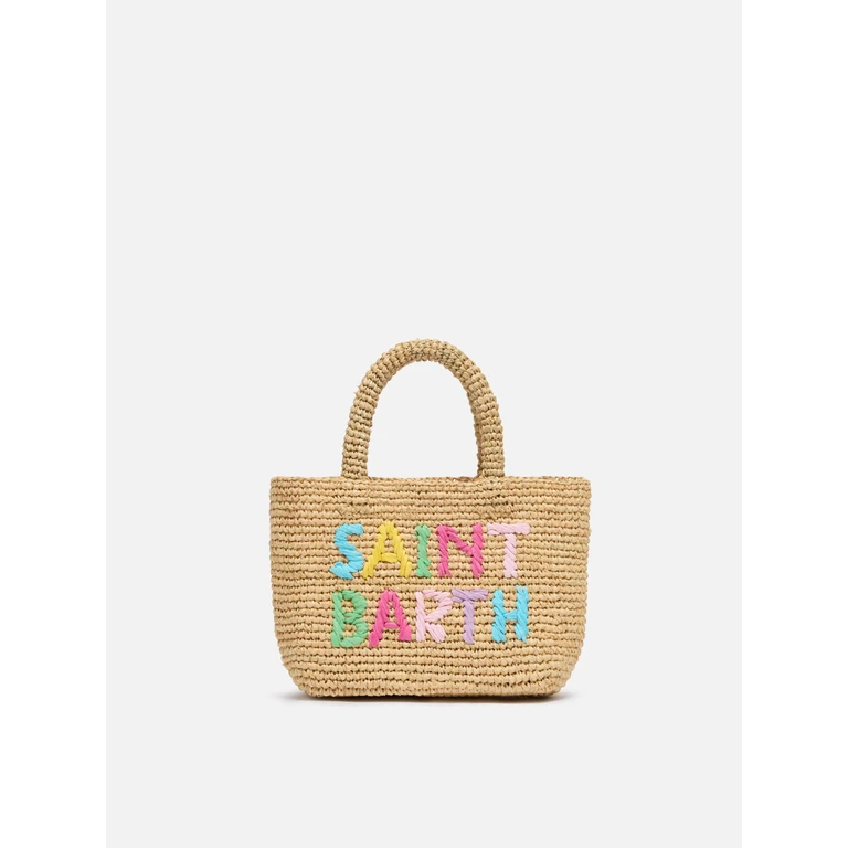Mc2 Saint Barth Beach Mini Raffia Bag With Multicolor Embroidered Logo Brown - Unisex