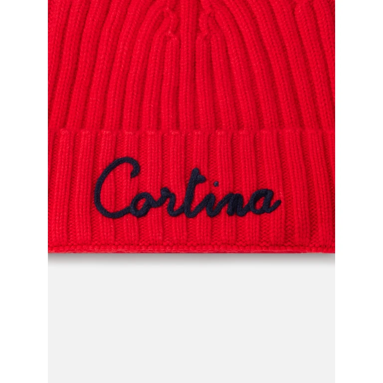 Mc2 Saint Barth Wengen Red Ribbed Hat With Cortina Embroidery - Unisex