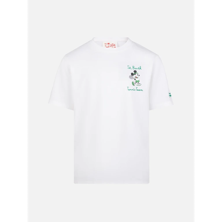 Mc2 Saint Barth Cotton T-Shirt With St. Barth Tennis Team Embroidery And Mickey Mouse Print Disney Special Edition White