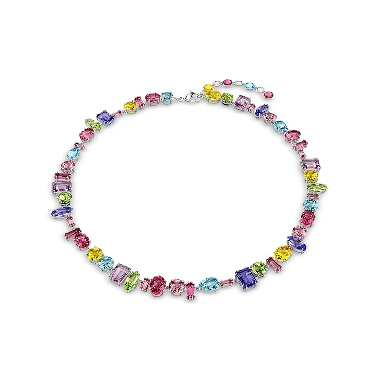 Swarovski Gema Asymmetric Mixed Cut Crystal Necklace in Rhodium Plated, 14