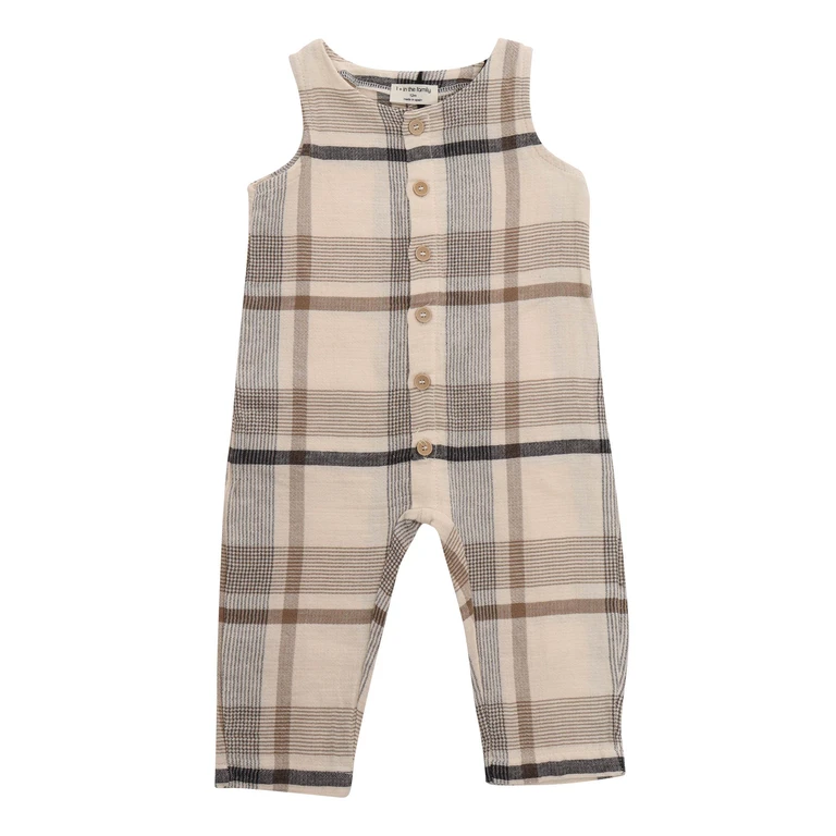 One More In The Family Scottish patterned romper Grey Cotton