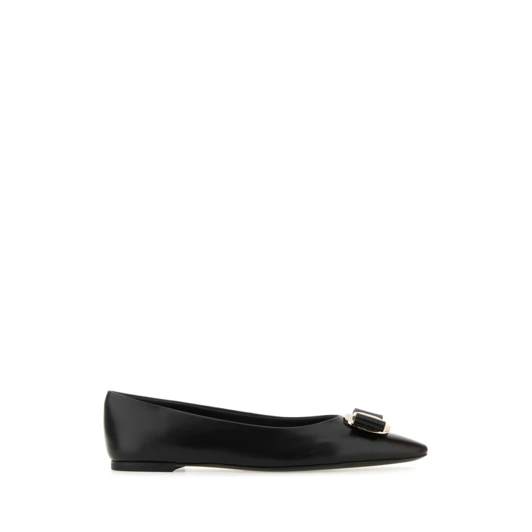 Ferragamo Black Leather Zea Ballerinas Neroneronero Ballerine - Women