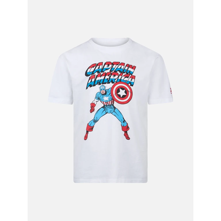 Mc2 Saint Barth Boy Cotton T-Shirt With Captain America Print Marvel Special Edition White