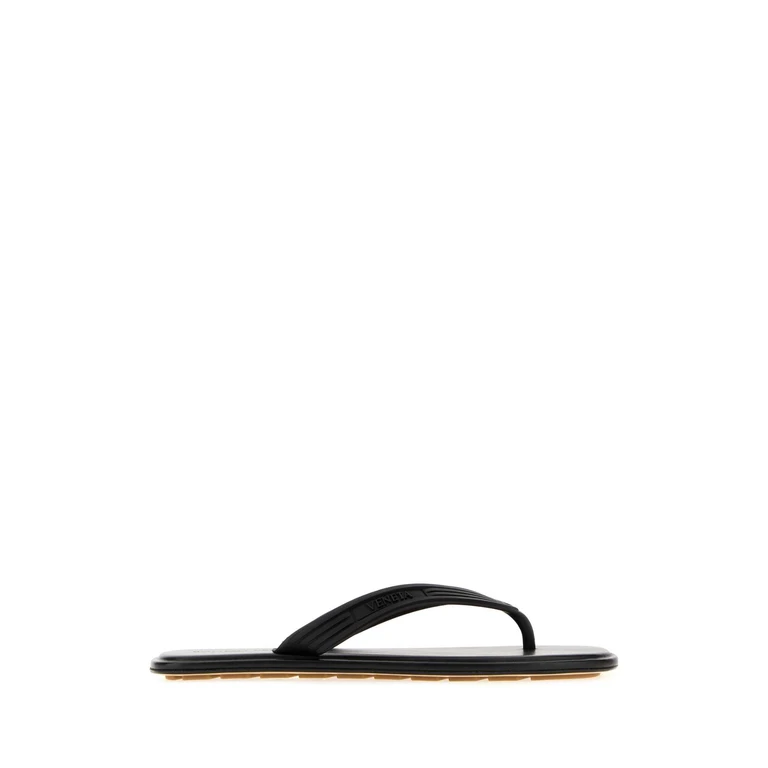 Bottega Veneta Black Rubber Sampieri Thong Slippers - Men