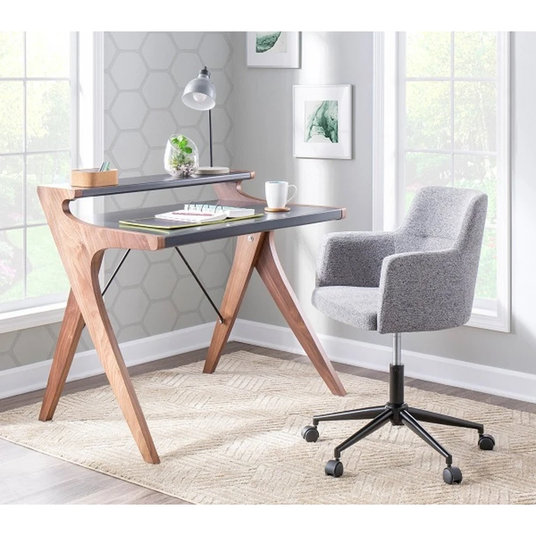Gray and Walnut Wood Home Office Desk - Archer