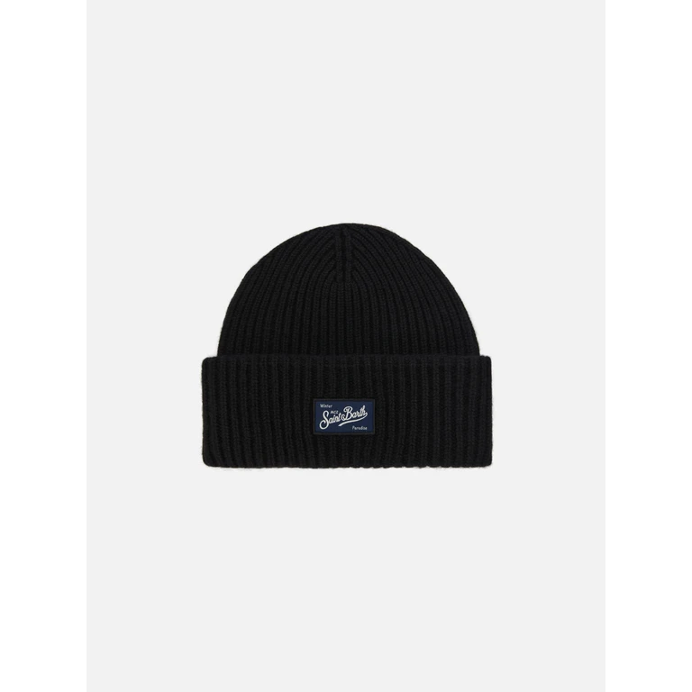 Mc2 Saint Barth Berry W Ribbed Cashmere-Blend Beanie Black Hat - Unisex
