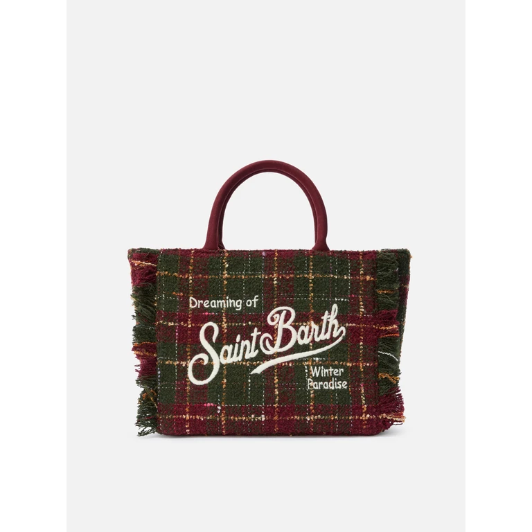 Mc2 Saint Barth Colette Tweed Handbag Bordeaux Check Wool Blend Red Bag - Unisex