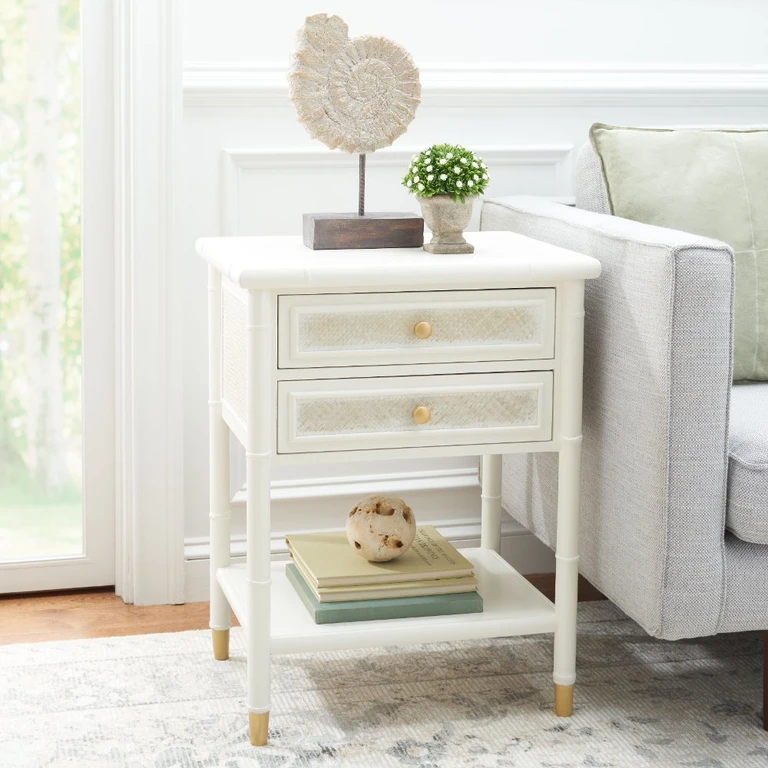 Ahab Two Drawer White Accent Table