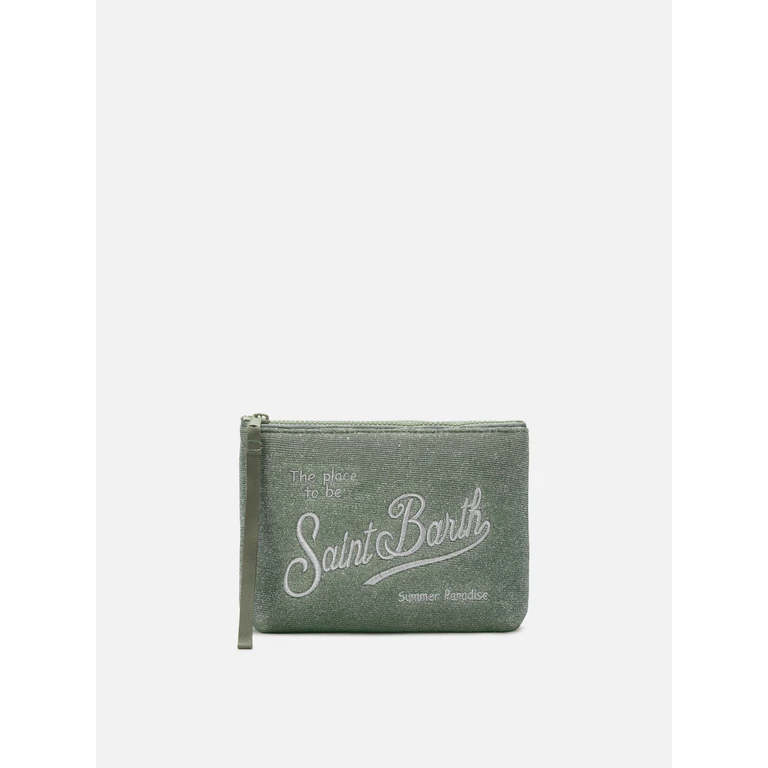 Mc2 Saint Barth Aline Lurex Water Green Shimmer Pouch Pochette - Unisex