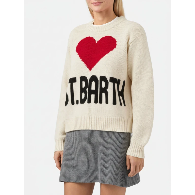 Mc2 Saint Barth Kyla Crewneck In White With I Love St. Barth Jacquard __single__ Knitwear - Women