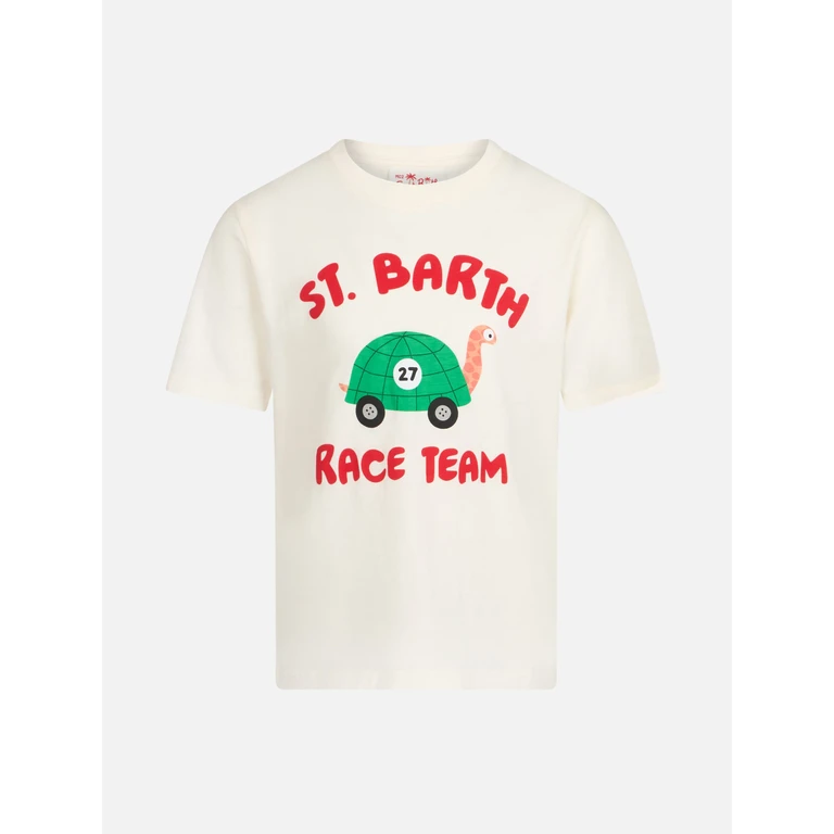 Mc2 Saint Barth Boy Cotton T-Shirt With St. Barth Race Team Print White