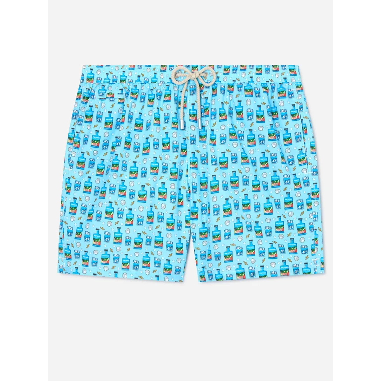 Mc2 Saint Barth Light Blue Lighting Micro Swim Shorts With Portofino Gin Print Special Edition Swimshort - Men