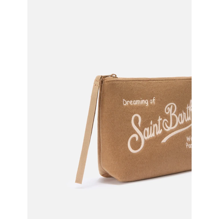 Mc2 Saint Barth Aline Felt Pouch Camel Wool Blend Brown Pochette - Unisex