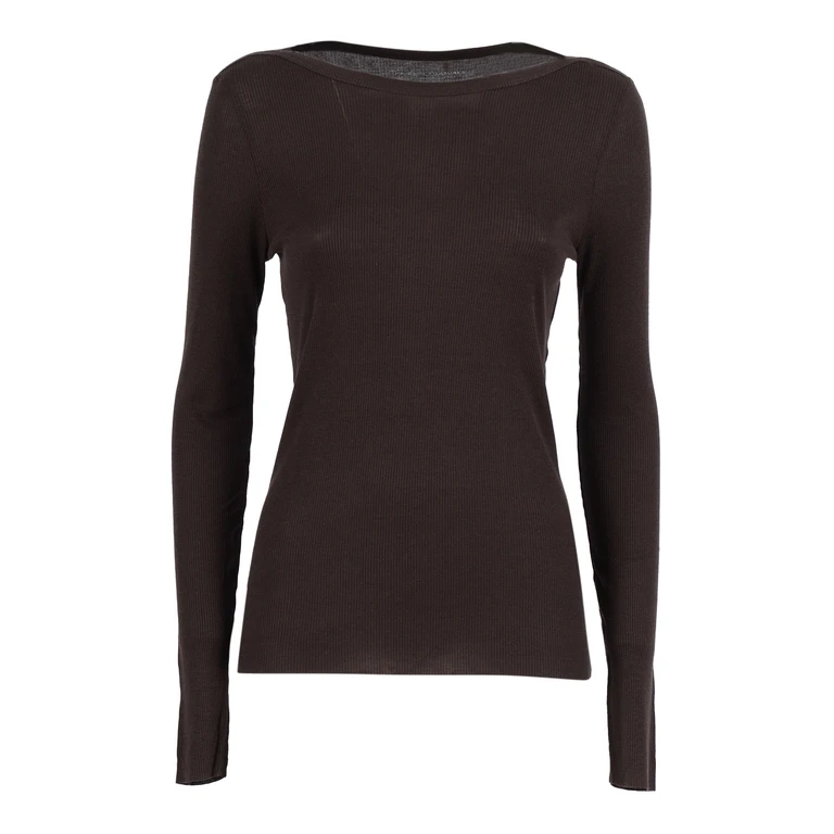 Filatures Du Lion Boat Neck Long Sleeve T-Shirt Brown Lyocel Cotton Sleeves - Women