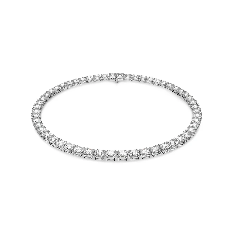 Swarovski Matrix Square Cut All Around Collar Necklace in Rhodium Plated, 14.87-16.5