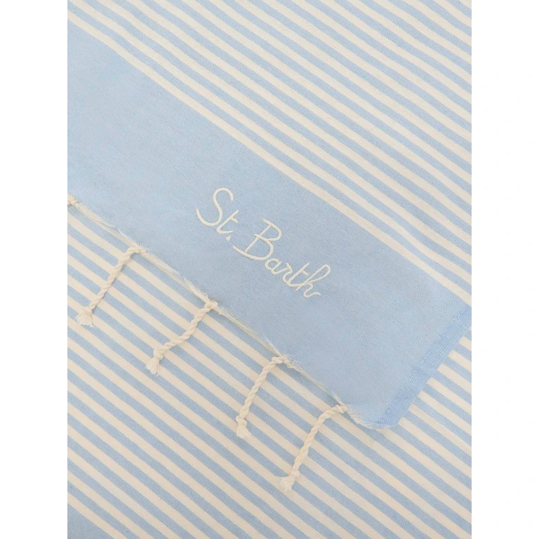 Mc2 Saint Barth Foutas Beach Towel With Small Light Blue And White Stripes - Unisex